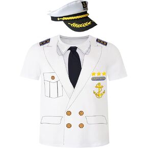 Novelty Mens Boat Captain T Shirts, Yacht Rock Nautical Cruise Uniform Party Costume Tee
