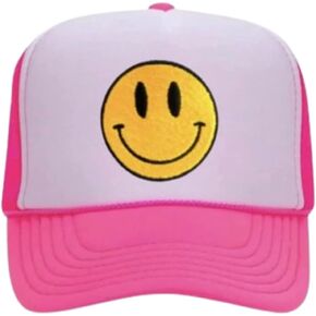 Smile Face Trucker Hat, Trendy Cute Preppy Smile Yellow Emoji Patch Embroidered Baseball Cap Snapback Hat, One Size, Women