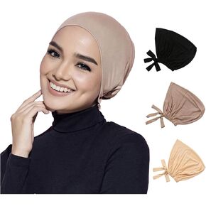 3PCS Under Hijab Head Cap Muslim Under Scarf Hijab Cap Solid Color Women Under Scarf Hat Hijab Cap Stretchy Sleeping Cap
