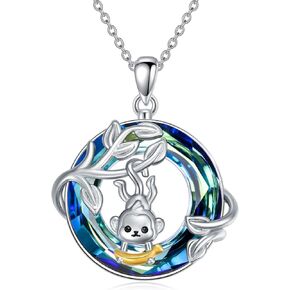 LONAGO Raccoon Necklace with Blue Crystal from Australia Sterling Silver Raccoon Pendant Necklace Gift for Women