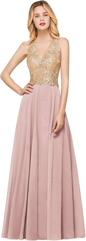 Lace Appliques Chiffon Bridesmaid Dresses Long V Neck A Line Formal Dress Evening Gown for Women in Saudi Arabia