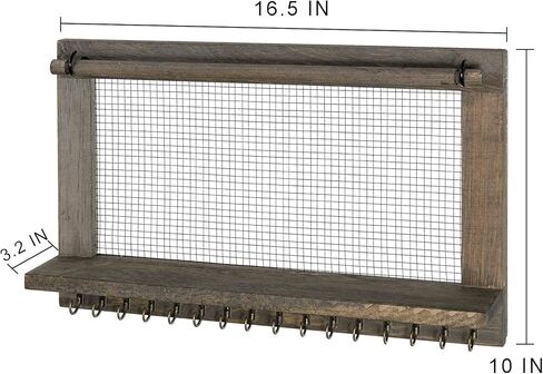 Rustic Wood Jewelry Organizer Wooden Wall Mounted Jewelry Holder with Shelf and 16 Hooks,Display for Earrings, Necklaces, Bracelets (Grey White) in Kuwait