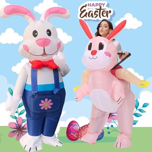 Easter Inflatable Costume Bunny Costume Suspenders Rabbit Blow Up Suit for Adults in Saudi Arabia