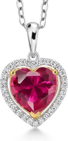 Gem Stone King 925 من الفضة الإسترلينية والذهب الأصفر عيار 10 قيراط 8 مم على شكل قلب من الأحجار الكريمة وقلادة من الألماس الأبيض المزروع في المختبر للنساء مع سلسلة 18 بوصة in Saudi Arabia