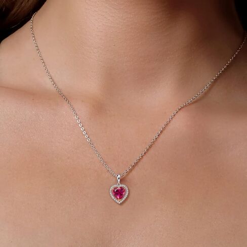 Gem Stone King 925 من الفضة الإسترلينية والذهب الأصفر عيار 10 قيراط 8 مم على شكل قلب من الأحجار الكريمة وقلادة من الألماس الأبيض المزروع في المختبر للنساء مع سلسلة 18 بوصة in Saudi Arabia