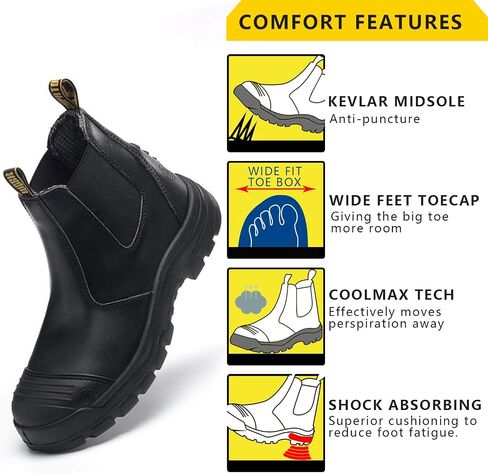 Men's Work Boots Steel Toe Soft Toe Waterproof Slip On Anti-Puncture Slip Resistant Safety Working Boots in Saudi Arabia