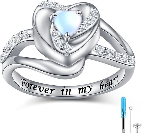 DAOCHONG Heart Urn Ring for Ashes 925 Sterling Silver Heart Shape Hold Loved Ones Ashes Forever In My Heart Keepsake Locket Rings Ash Memorial Keepsake Cremation Jewelry for Women Girls in Kuwait