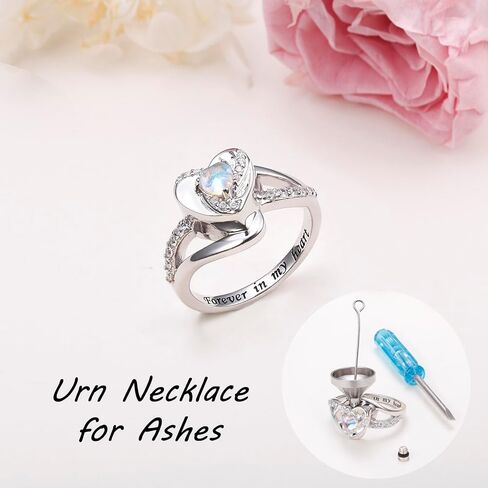 DAOCHONG Heart Urn Ring for Ashes 925 Sterling Silver Heart Shape Hold Loved Ones Ashes Forever In My Heart Keepsake Locket Rings Ash Memorial Keepsake Cremation Jewelry for Women Girls in Kuwait