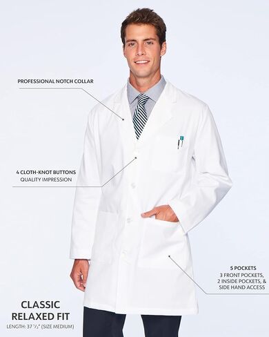 Landau Men's 5-Pocket, Classic Relaxed Fit, 4-Button, Notch Neck, Full-Length Lab Coat 3124 in Saudi Arabia