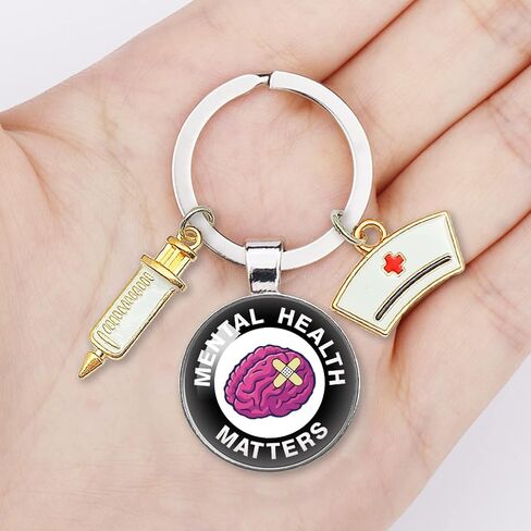 YAZMEEN Funny Transparent Cabochons Keychain with Pendant Metal Keychain Funny Keychain Gifts for Office Worker Nurse Doctor in Saudi Arabia