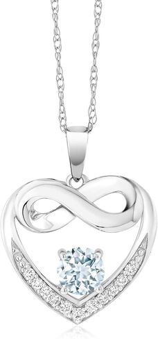 Gem Stone King 10K White Gold 5MM Gemstone Birthstone and White Lab Grown Diamond Infinity Heart Pendant Necklace | Gold Necklace For Women | With 18 Inch Silver Chain in Saudi Arabia