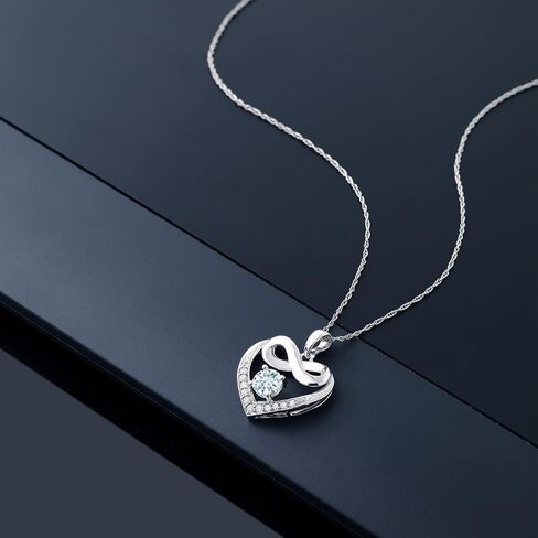 Gem Stone King 10K White Gold 5MM Gemstone Birthstone and White Lab Grown Diamond Infinity Heart Pendant Necklace | Gold Necklace For Women | With 18 Inch Silver Chain in Saudi Arabia