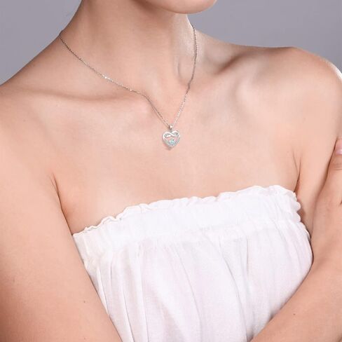 Gem Stone King 10K White Gold 5MM Gemstone Birthstone and White Lab Grown Diamond Infinity Heart Pendant Necklace | Gold Necklace For Women | With 18 Inch Silver Chain in Saudi Arabia