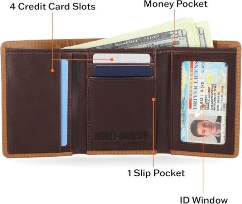 محفظة Harley-Davidson الجلدية الرجالية ثلاثية الطي بخاصية RFID in Kuwait