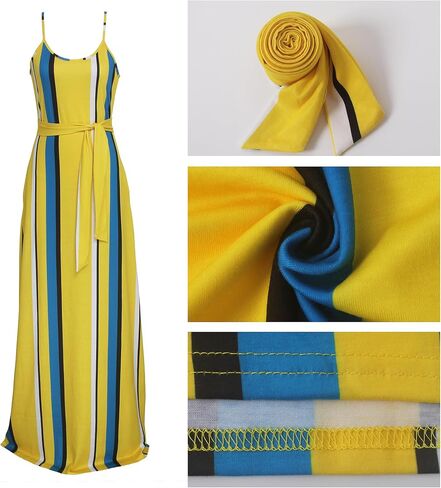 Womens Plus-Size Summer Bohemian Beach Sundress Spaghetti Strap Loose Long Maxi Dresses with Pockets in Saudi Arabia