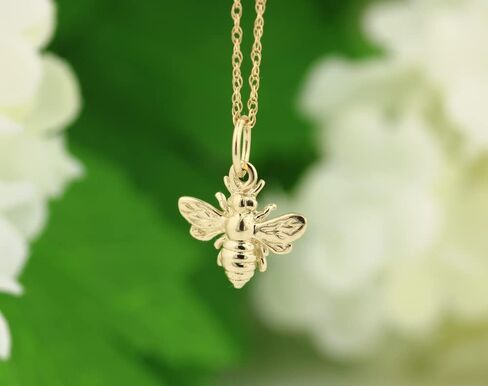 Solid 14k Gold 3D Tiny Bee Necklace Bumble Bee Queen Bee Bumblebee Charm Pendant Necklace in Kuwait
