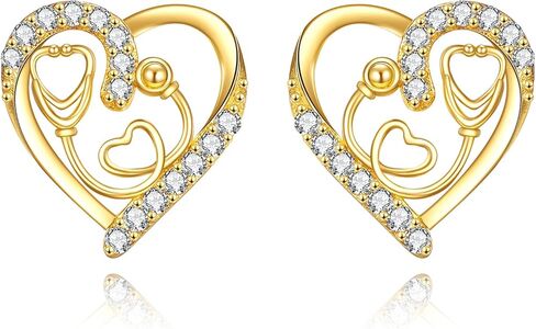KECHO 14K Solid Gold Nurse Earrings for Women Dangle Cubic Zirconia Heart Stethoscope Nurse Earrings Studs Nurse Leverback Earrings Graduation Birthday Christmas Jewelry Gifts for Doctor Nurse Medical Student in Kuwait