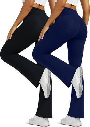 Flare Leggings for Women with Pockets 2pack High Waisted Crossover Flare Leggings Bootcut Yoga Pants in Saudi Arabia