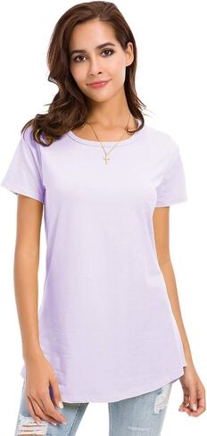LUSMAY Women's Summer Basic Tunic Tops Short Sleeve Causal T Shirts in Kuwait