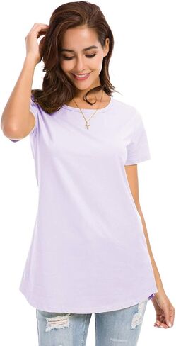 LUSMAY Women's Summer Basic Tunic Tops Short Sleeve Causal T Shirts in Kuwait