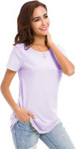 LUSMAY Women's Summer Basic Tunic Tops Short Sleeve Causal T Shirts in Kuwait
