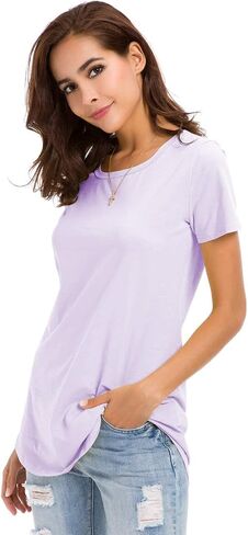 LUSMAY Women's Summer Basic Tunic Tops Short Sleeve Causal T Shirts in Kuwait