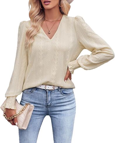 سترة نسائية علوية منتفخة بأكمام طويلة ورقبة على شكل حرف V كاجوال فضفاضة تناسب تي شيرت وبلوزات in Kuwait