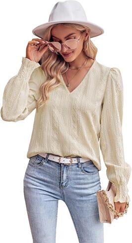 سترة نسائية علوية منتفخة بأكمام طويلة ورقبة على شكل حرف V كاجوال فضفاضة تناسب تي شيرت وبلوزات in Kuwait