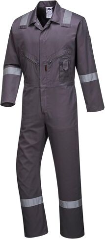 Portwest C814 Men's Work Coveralls - 100% Cotton Workwear Lightweight Reflective Safety Coverall with Zip and Pockets Grey, XX-Large in Saudi Arabia