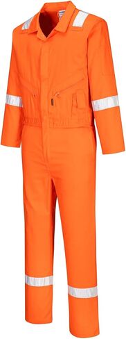 Portwest C814 Men's Work Coveralls - 100% Cotton Workwear Lightweight Reflective Safety Coverall with Zip and Pockets Grey, XX-Large in Saudi Arabia