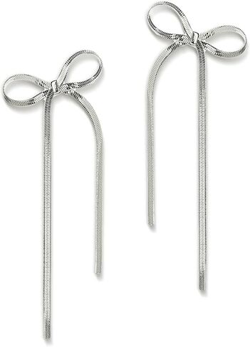 Bow Dangle Drop Tassel Earrings for Women Statement Elegant Long Chain Dangly Ribbon Fringe Waterfall Dangling Wedding Prom Fashion Jewelry Gift in Kuwait