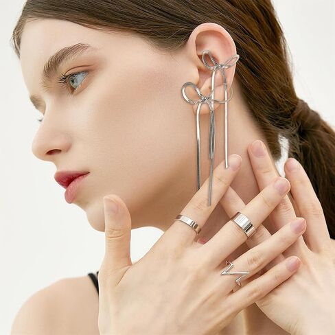 Bow Dangle Drop Tassel Earrings for Women Statement Elegant Long Chain Dangly Ribbon Fringe Waterfall Dangling Wedding Prom Fashion Jewelry Gift in Kuwait