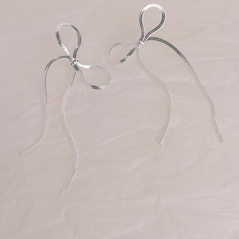Bow Dangle Drop Tassel Earrings for Women Statement Elegant Long Chain Dangly Ribbon Fringe Waterfall Dangling Wedding Prom Fashion Jewelry Gift in Kuwait