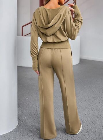 Herseas Womens 2 Piece Casual Outfit Workout Hoodie Sweatsuits with Sweatpant Travel Airport Track Suits Lounge Sets in Kuwait