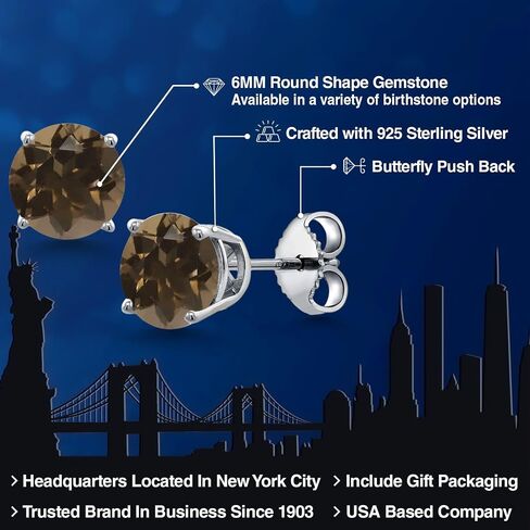 Gem Stone King 925 Sterling Silver Round 6MM Gemstone Birthstone Stud Earrings For Women in Saudi Arabia