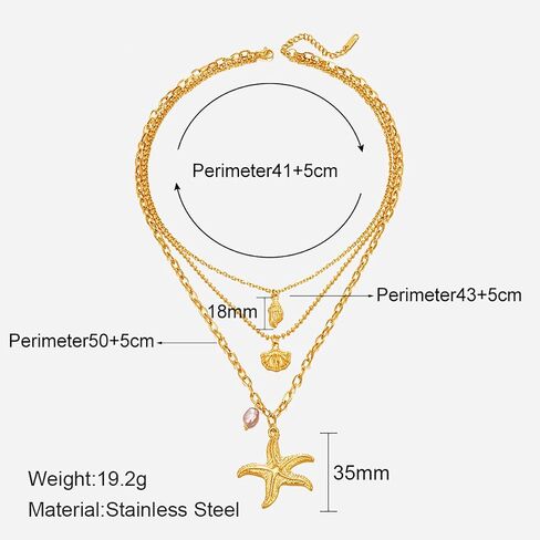 Seashell Starfish Pearl Pendant Necklace for Women, 18K Gold Plated Beachy Charm Pendant Necklace, Dainty Adjustable Gold Layered Summer Ocean Jewelry in Saudi Arabia