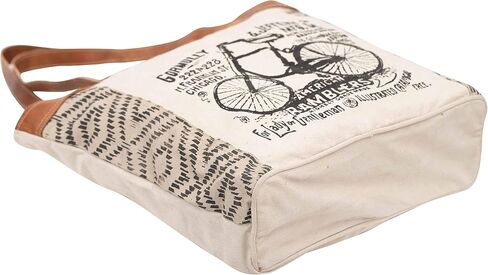 Shy Shy Let's Touch The Sky Leather Bags Bicycle Upcycled Canvas Tote Bag White Tan, Khaki, Brown in Kuwait