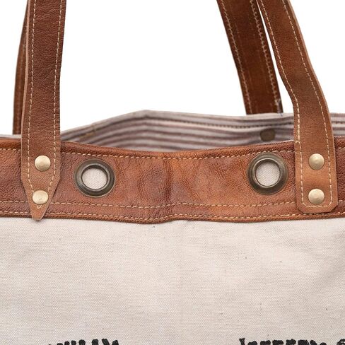 Shy Shy Let's Touch The Sky Leather Bags Bicycle Upcycled Canvas Tote Bag White Tan, Khaki, Brown in Kuwait