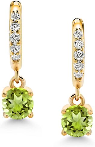 Gem Stone King 10K Yellow Gold Gemstone Birthstone and White Lab Grown Diamond Dangle Drop Huggie Hoop Earrings | Round 4MM | Gold Earrings For Women in Saudi Arabia