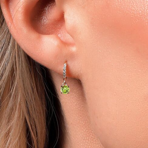 Gem Stone King 10K Yellow Gold Gemstone Birthstone and White Lab Grown Diamond Dangle Drop Huggie Hoop Earrings | Round 4MM | Gold Earrings For Women in Saudi Arabia