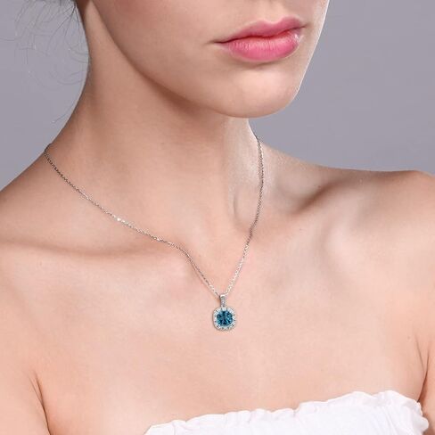 Gem Stone King 925 Sterling Silver Gemstone Birthstone and White Diamond Necklace | 8MM Cushion Cut Pendant Necklace For Women | With 18 Inch Chain in Saudi Arabia