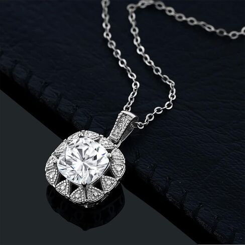 Gem Stone King 925 Sterling Silver Gemstone Birthstone and White Diamond Necklace | 8MM Cushion Cut Pendant Necklace For Women | With 18 Inch Chain in Saudi Arabia