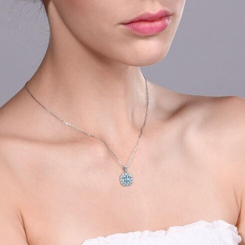 Gem Stone King 925 Sterling Silver Gemstone Birthstone and White Diamond Necklace | 8MM Cushion Cut Pendant Necklace For Women | With 18 Inch Chain in Saudi Arabia