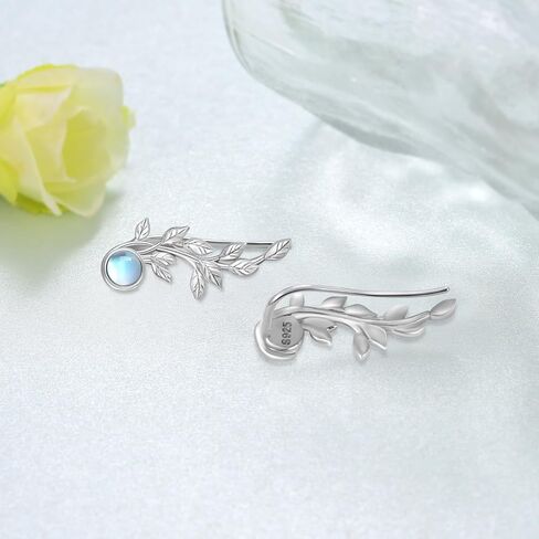 Ear Climber Earrings 925 Sterling Silver Ear Climber Earrings for Women Moonstone Ear Crawler Earrings Jewelry Gift for Women in Saudi Arabia