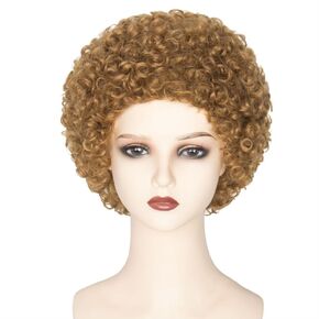 Women Short Brown Wig Afro Curly Cosplay Party Halloween Wig