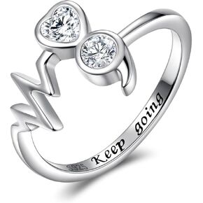 APOTIE Silver Semicolon Inspirational Ring S925 Heartbeat Keep Going Rings Jewelry Gifts for Women