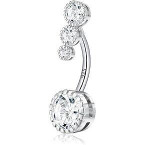 VERAMI 14G 925 Sterling Silver Belly Button Rings For Women 12mm Bar Navel Ring Round Cubic Zirconia Belly Rings Clear CZ Navel Rings Piercing