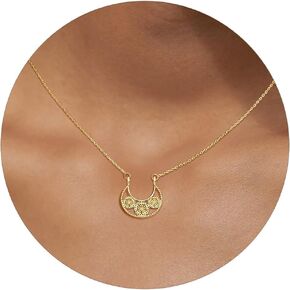 Dainty Gold Necklace for Women, 14K Gold Plated Evil Eye Heart Pendant Chocker Necklace Simple Chain Layered Necklaces Trendy Gold Jewelry for Women
