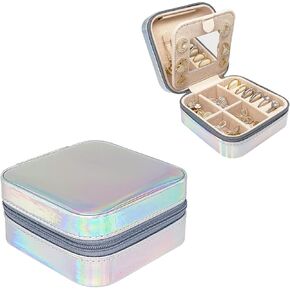 Soddeph Small Jewelry Box with mirror, Portable Mini Travel Jewelry Case Storage Organizer, PU Leather Double Layer Jewellery Organizer for Women and Girls Gift (Colorful-square)