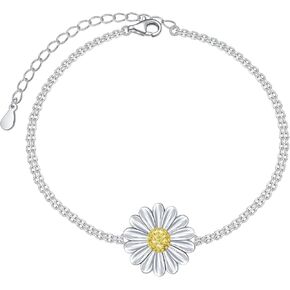 FLYOW 925 Sterling Silver Flower Themed Jewelry Bracelet for Women Birthday Gifts